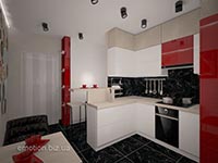 красно-белая мебель на кухне