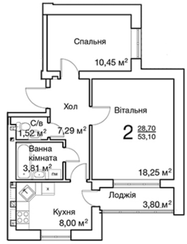план двухкомнатной квартиры в ЖК Молодежный городок
