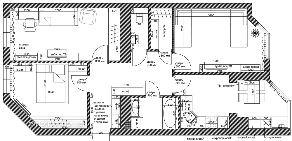 план перепланировки и расстановки мебели в трехкомнатной квартире
