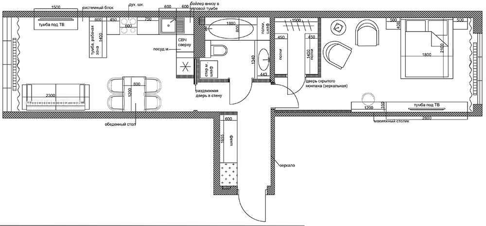 план перепланировки и расстановки мебели в однокомнатной квартире