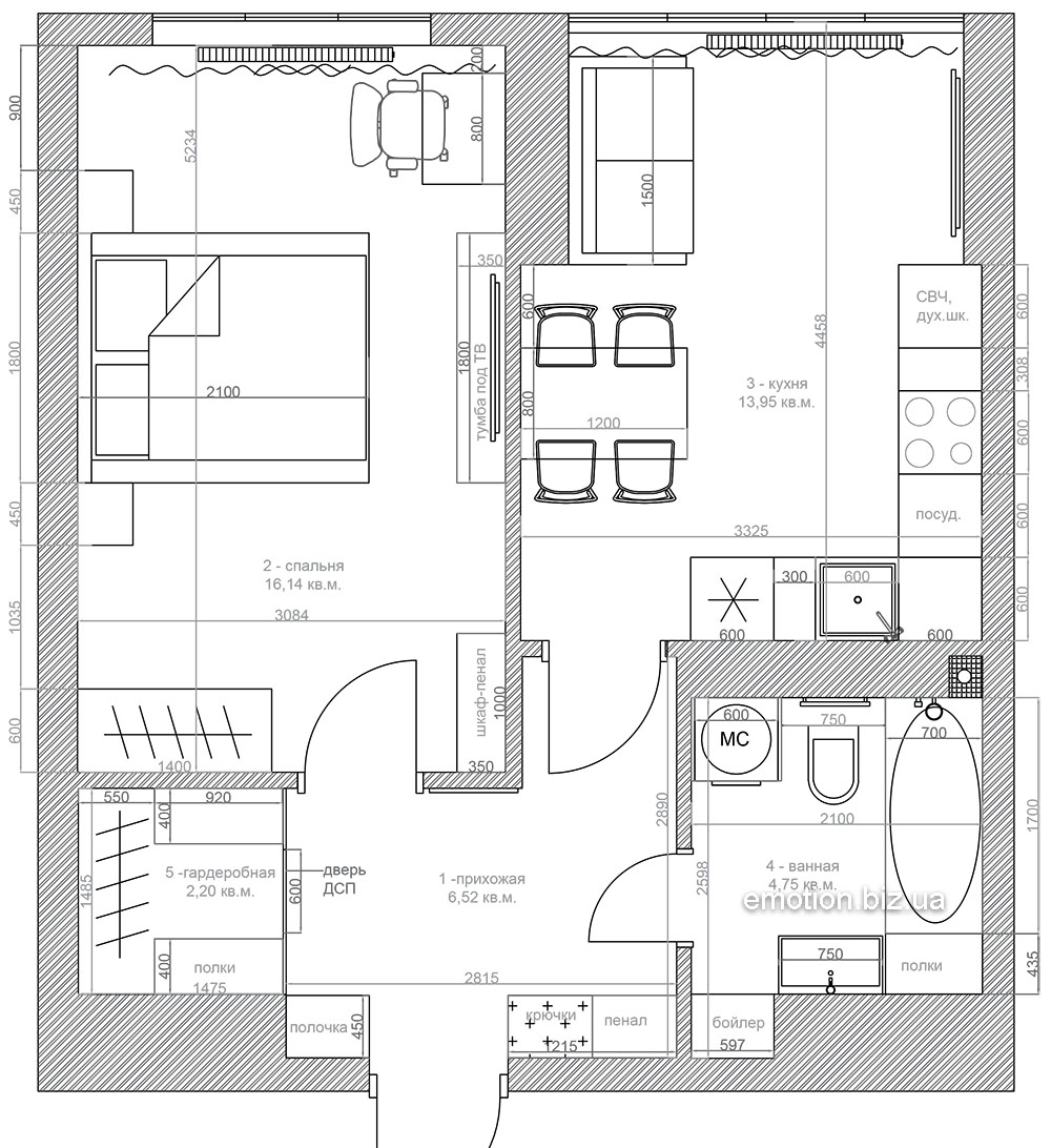 план розміщення меблів в однокімнатній квартирі