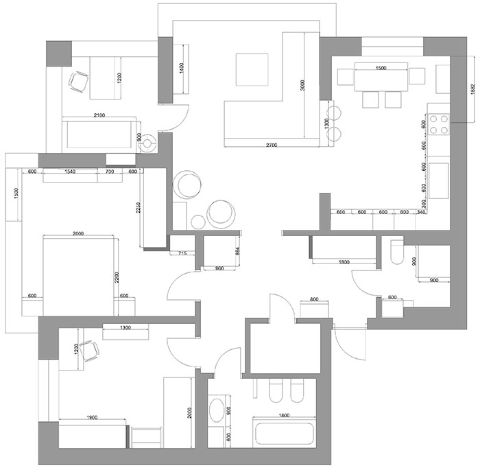 планировочное решение для трехкомнатной квартиры